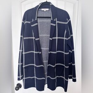 LOFT Navy Blue Checkered Cardigan/Blazer
